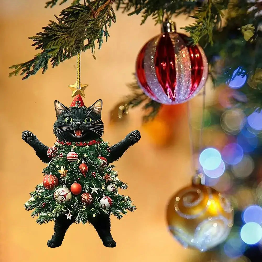 1PC Christmas Tree Pendants Cute Cat Hanging Ornaments for Car Backpack Xmas Tree Decorations Party Supplies New Year Gifts
