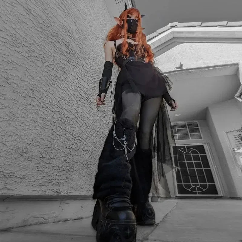 Sexy Net Yarn High-Waisted Irregular Skirt for Women New European and American Gothic Style Versatile Casual Skirts