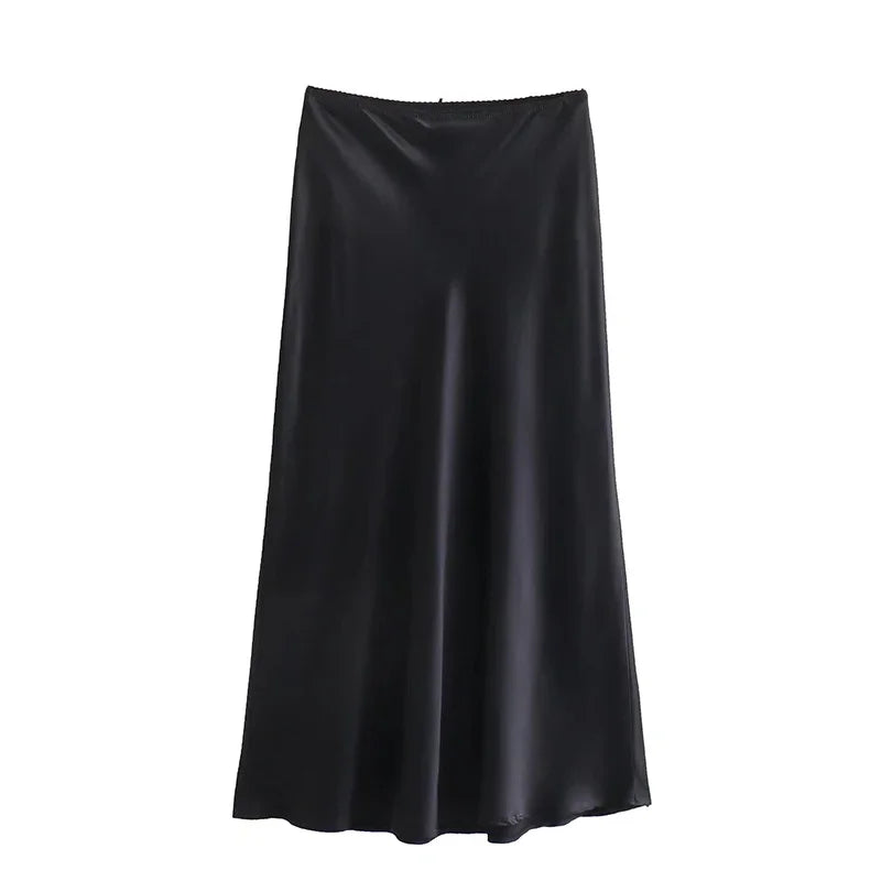 skirt 2024 Spring Women's Satin Bow-Decorated High-Waist A-Line Long Skirt - Vintage Chic Fashion