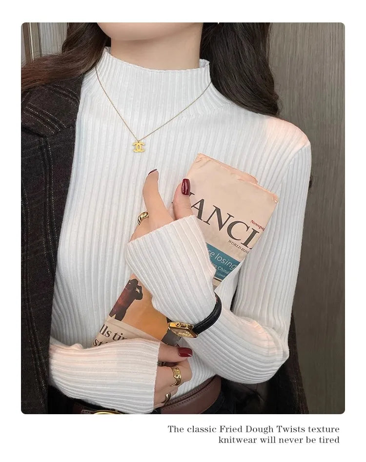 Chic Autumn Winter 2025 Pullovers Women Long Sleeve Casual Turtleneck Warm Basic Sweater Knit Jumpers Solid Color Slim Tops