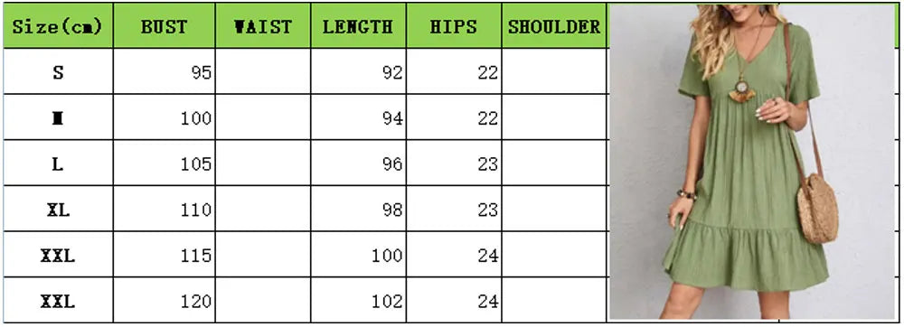 Women Peplum Dresses  V-Neck Short Sleeve Loose Waist Ruffle Fit Flare Vocation Dresses