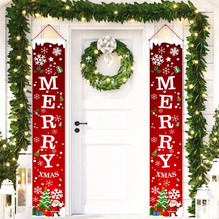 2Pc/set Christmas Door Hanging Banner Santa Claus Snowman Walnut Guards Merry Christmas Door Ornament Decoration New Year 2025