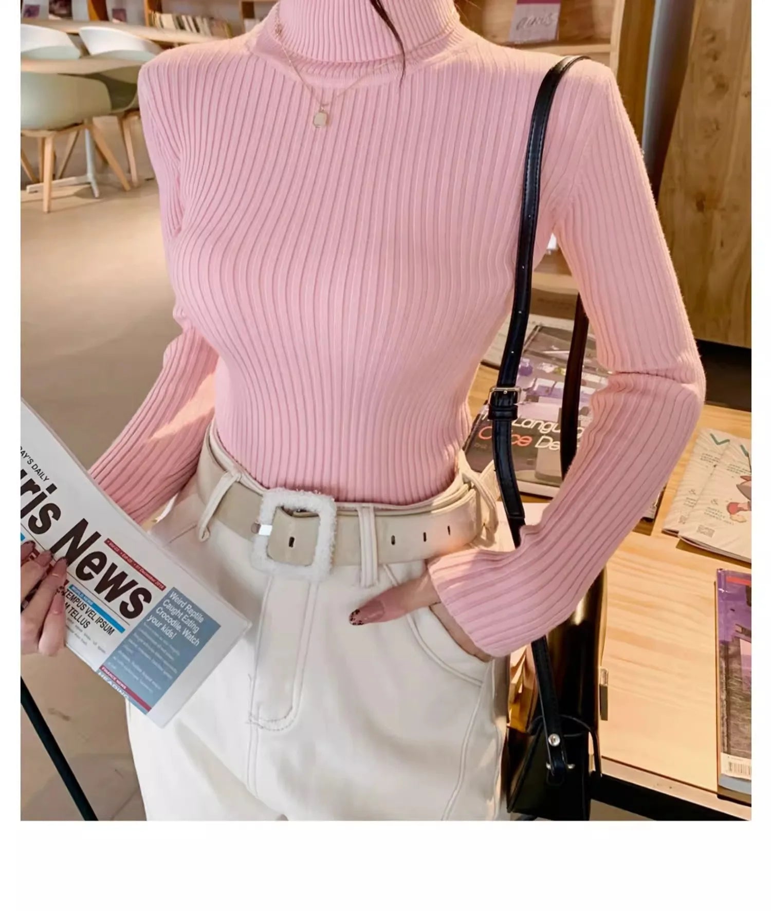 2025 Casual Slim Knitted Pullover Autumn Winter Thick Turtleneck Sweater Base Sweater Korean Style Simple Base Layer Warm Tops