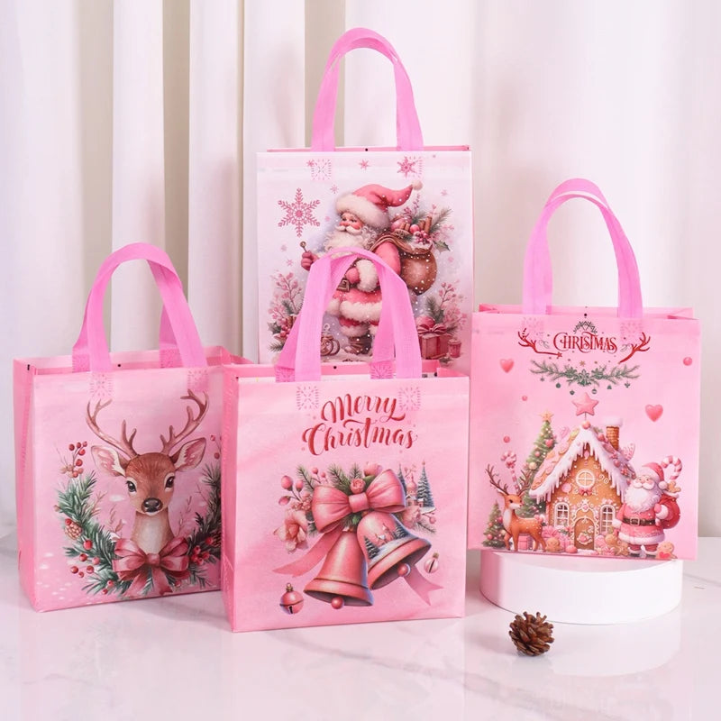 4/8pcs Christmas Gift Bag Santa Non-Woven Bag Christmas Decorations For Home 2025 Xmas Navidad Noel Gifts New Year Packaging Bag