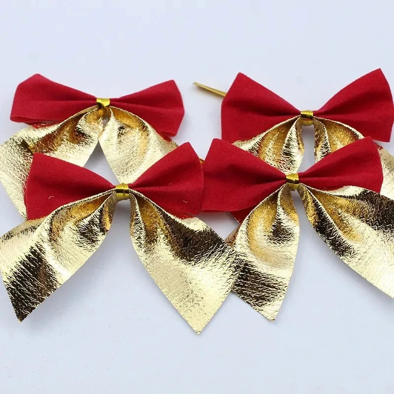 12/24/36Pcs Christmas Bow Red Gold Mini Xmas Tree Bowknot for Home Decoration Wedding Decor Navidad New Year Party DIY Gift