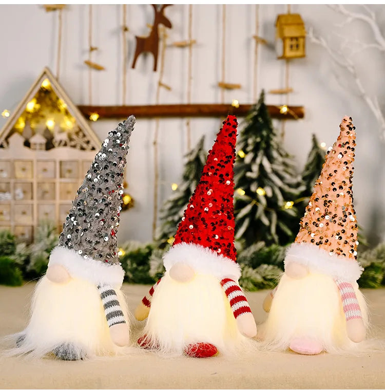 2025 Gnome Christmas Decorations 30cm Light Up Christmas Gnomes Plush Doll Ornaments Knited Elf Dwarf Gift Home Table Decoration