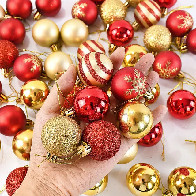 50Pcs/box Christmas Tree Balls Ornament Red Gold Hanging Bauble Pendant 2025 Christmas Decoration for Home 2026 New Year Gifts