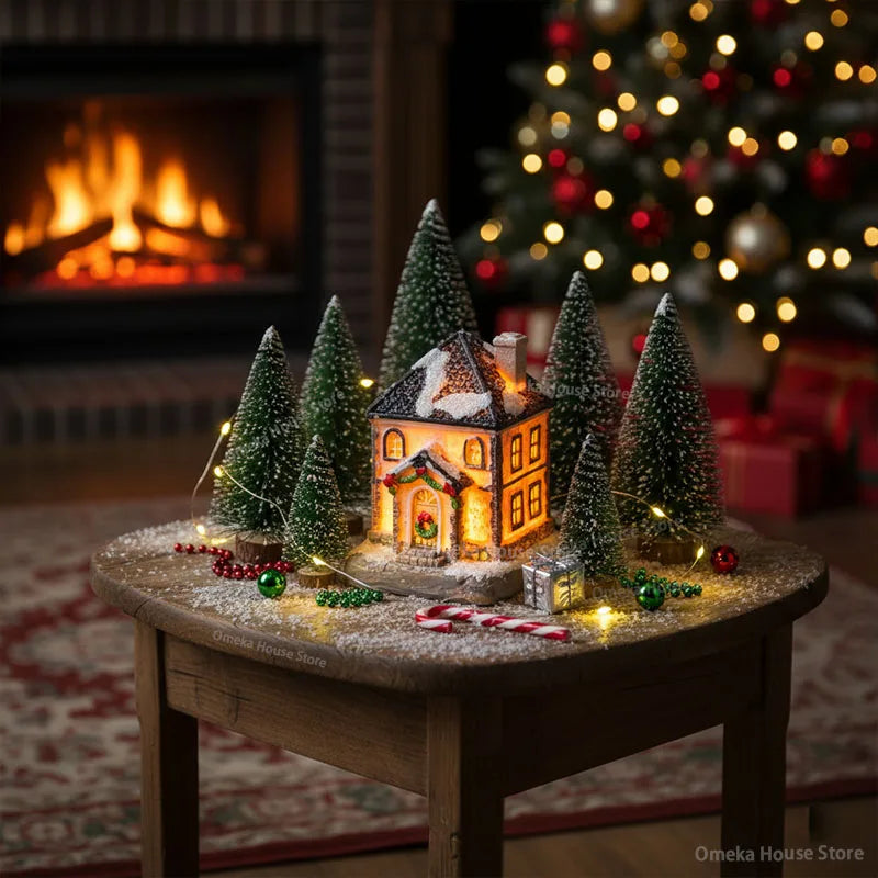 Christmas Decoration LED Night Light, 2025 New Year Luminous Castle Snow House Sculpture Xmas Decoration for Navidad Kids Gifts