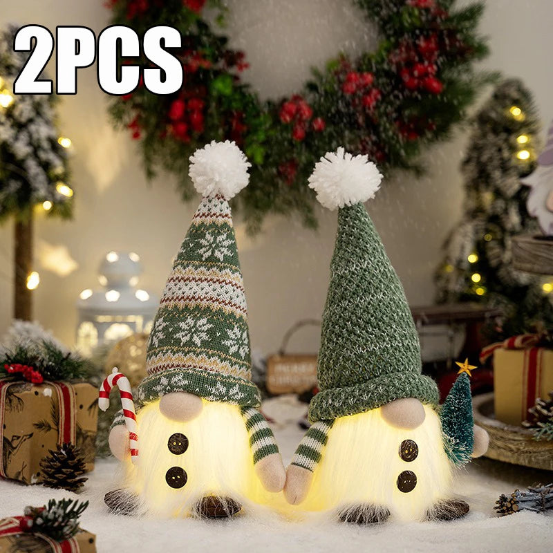 2025 Gnome Christmas Decorations 30cm Light Up Christmas Gnomes Plush Doll Ornaments Knited Elf Dwarf Gift Home Table Decoration