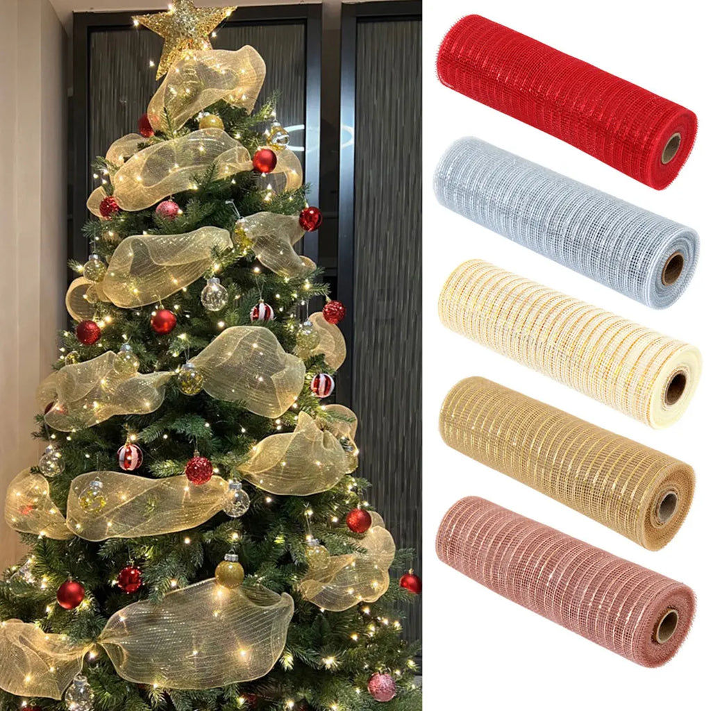 Christmas Ribbon Tree Decoration Mesh Tulle Roll Christmas Flower Wreath Mesh DIY Christmas Decor for Home Xmas Gifts New Year