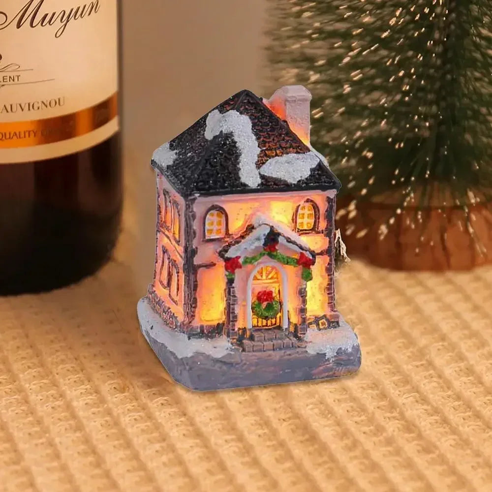 Christmas Decoration LED Night Light, 2025 New Year Luminous Castle Snow House Sculpture Xmas Decoration for Navidad Kids Gifts