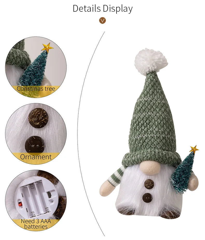 2025 Gnome Christmas Decorations 30cm Light Up Christmas Gnomes Plush Doll Ornaments Knited Elf Dwarf Gift Home Table Decoration