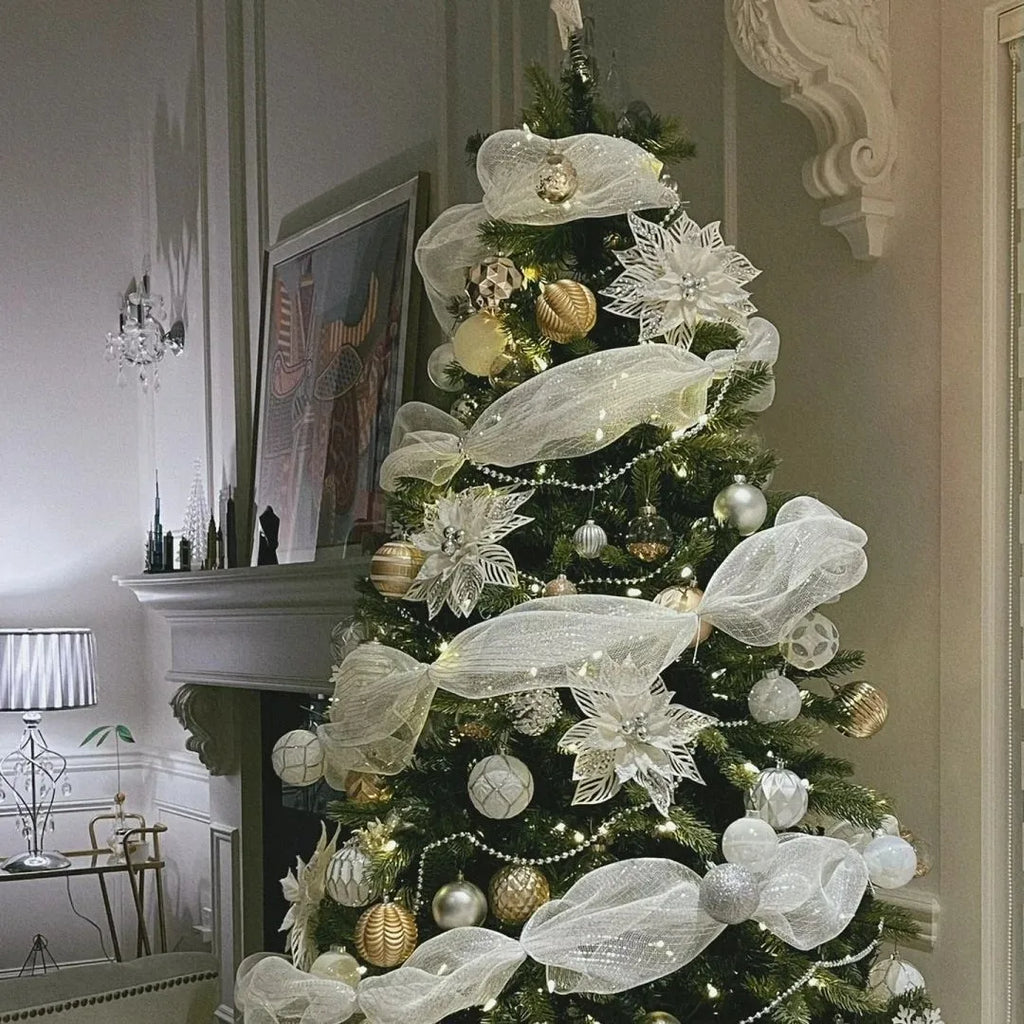 Christmas Ribbon Tree Decoration Mesh Tulle Roll Christmas Flower Wreath Mesh DIY Christmas Decor for Home Xmas Gifts New Year