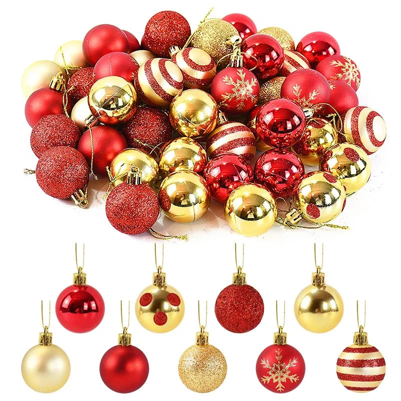 50Pcs/box Christmas Tree Balls Ornament Red Gold Hanging Bauble Pendant 2025 Christmas Decoration for Home 2026 New Year Gifts