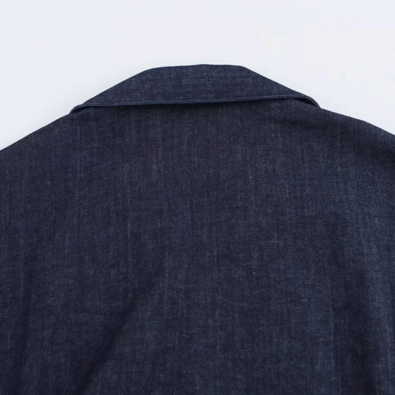 Spring New 1975 series denim MIDI dress with lapel side zipper fashion wrinkle waist slim elegant dress