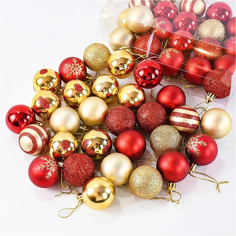 50Pcs/box Christmas Tree Balls Ornament Red Gold Hanging Bauble Pendant 2025 Christmas Decoration for Home 2026 New Year Gifts