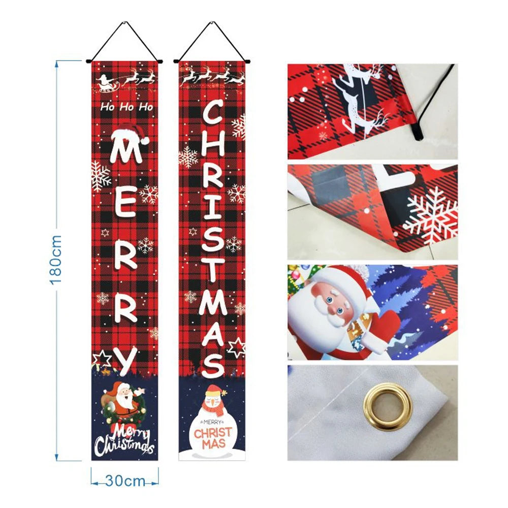 2Pc/set Christmas Door Hanging Banner Santa Claus Snowman Walnut Guards Merry Christmas Door Ornament Decoration New Year 2025