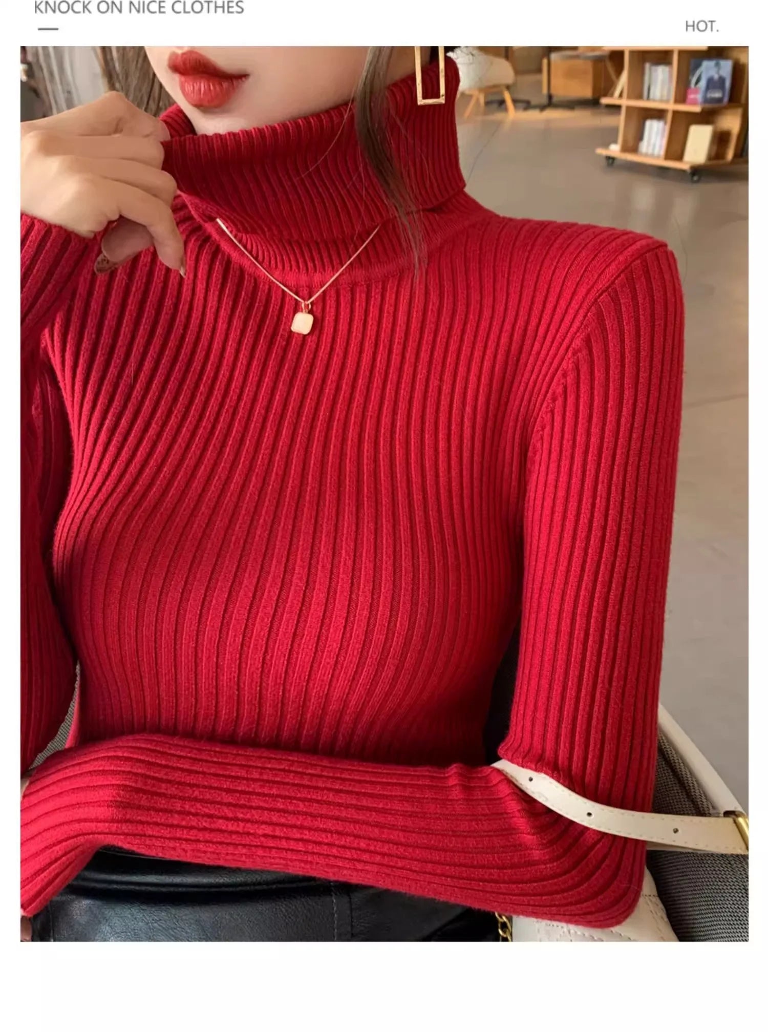 2025 Casual Slim Knitted Pullover Autumn Winter Thick Turtleneck Sweater Base Sweater Korean Style Simple Base Layer Warm Tops
