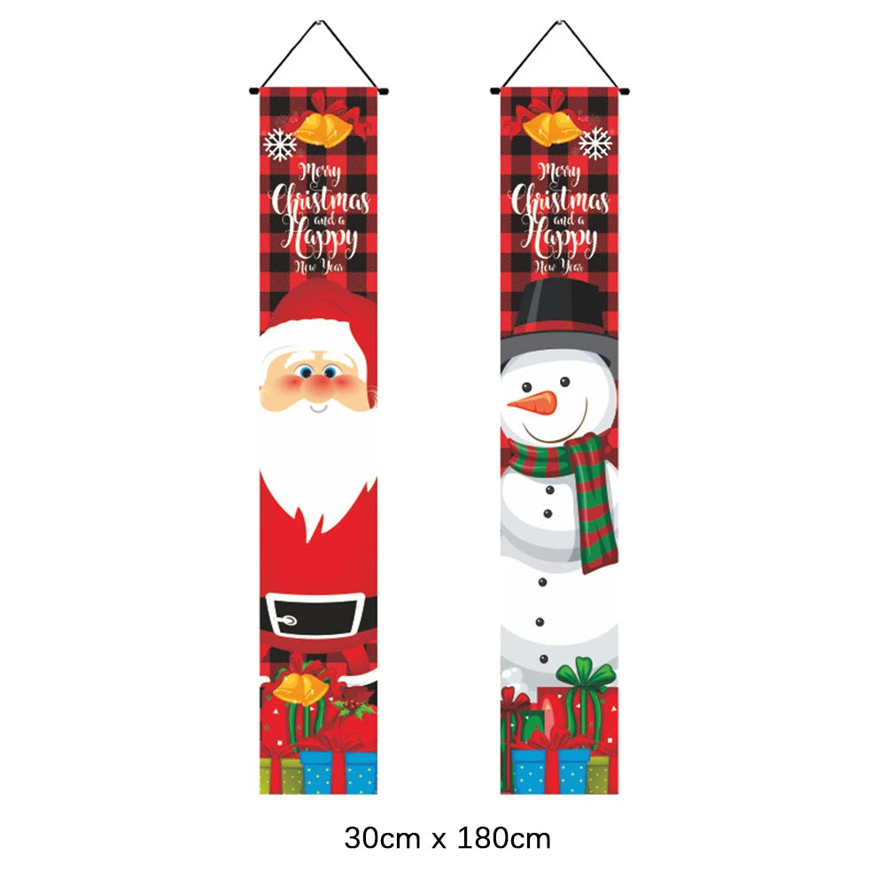2Pc/set Christmas Door Hanging Banner Santa Claus Snowman Walnut Guards Merry Christmas Door Ornament Decoration New Year 2025