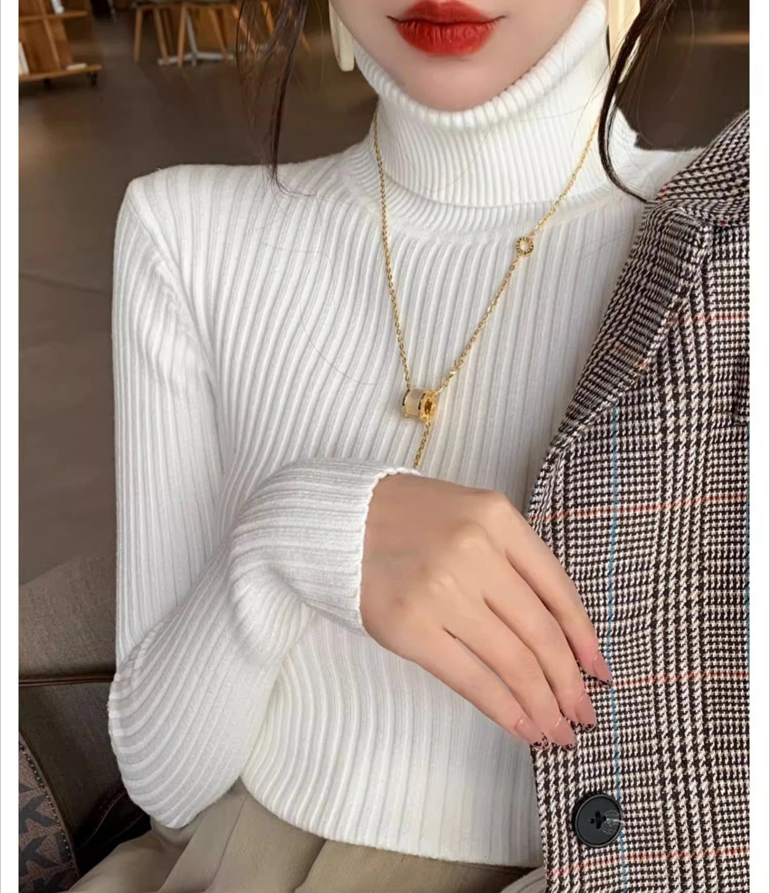 2025 Casual Slim Knitted Pullover Autumn Winter Thick Turtleneck Sweater Base Sweater Korean Style Simple Base Layer Warm Tops