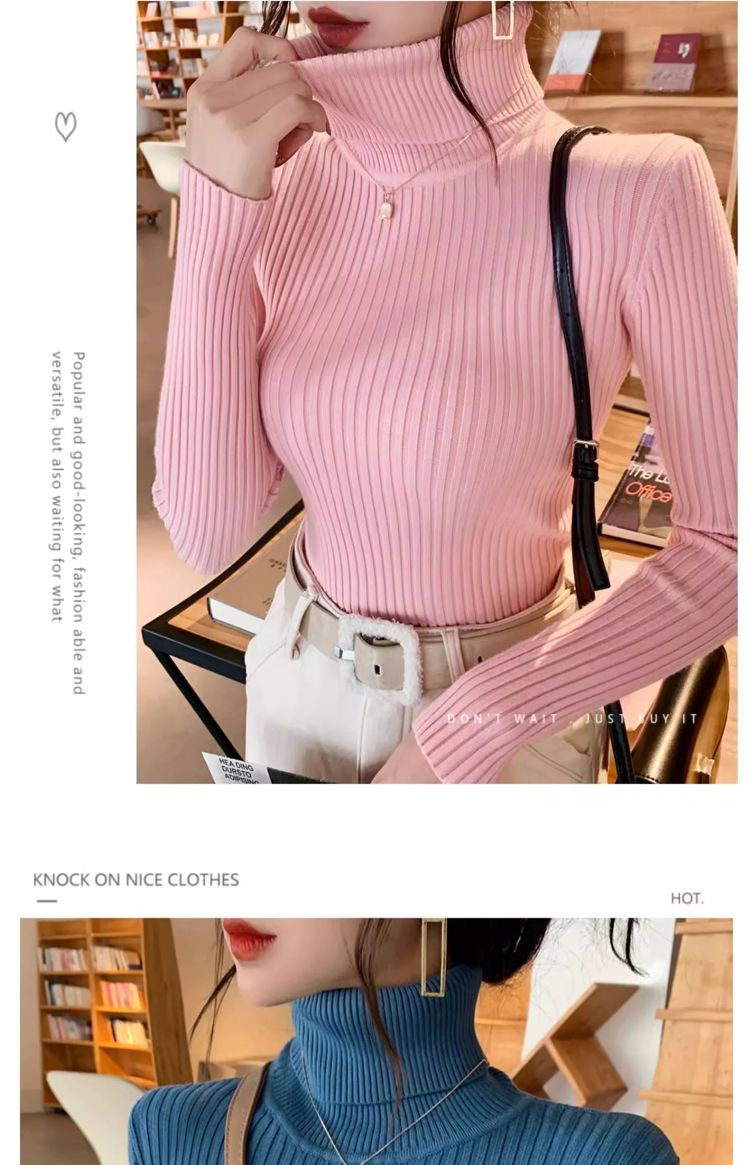 2025 Casual Slim Knitted Pullover Autumn Winter Thick Turtleneck Sweater Base Sweater Korean Style Simple Base Layer Warm Tops