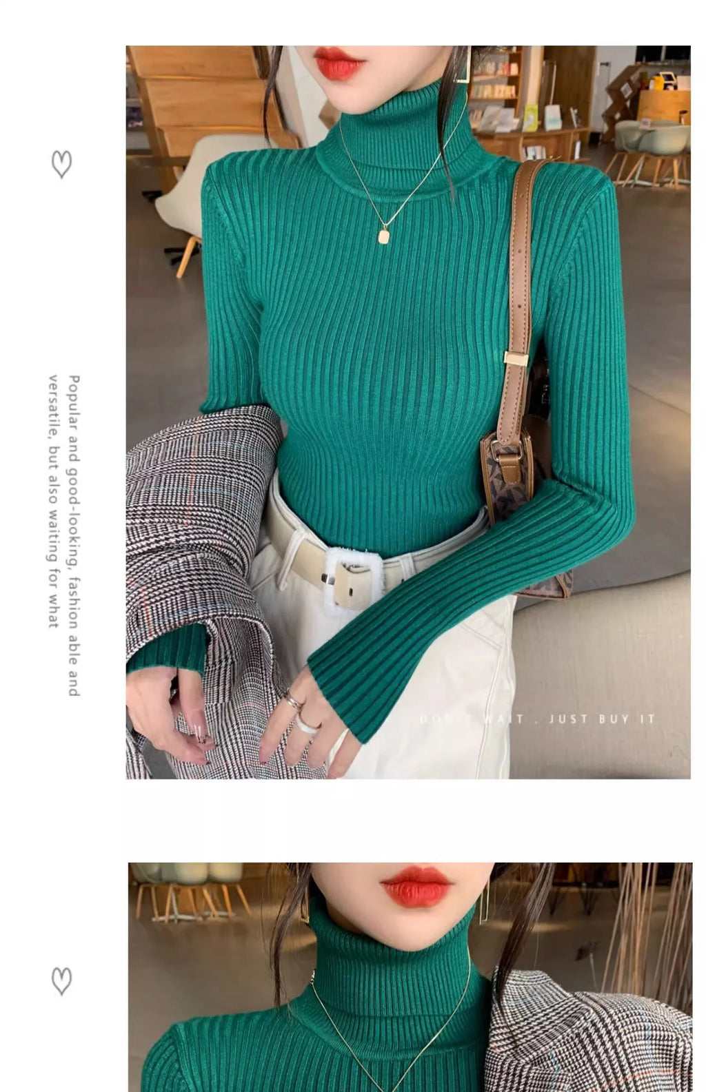2025 Casual Slim Knitted Pullover Autumn Winter Thick Turtleneck Sweater Base Sweater Korean Style Simple Base Layer Warm Tops