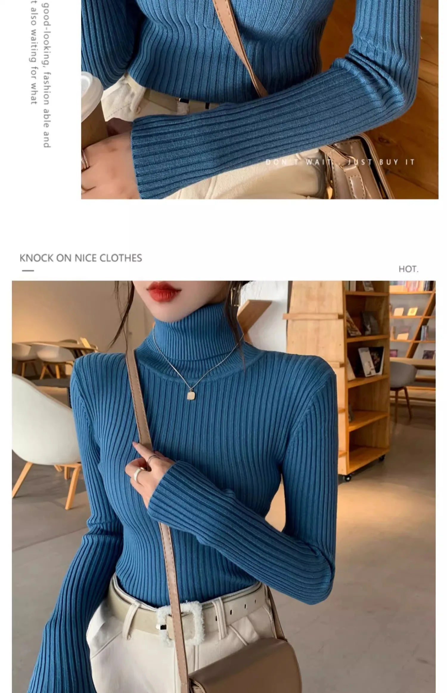 2025 Casual Slim Knitted Pullover Autumn Winter Thick Turtleneck Sweater Base Sweater Korean Style Simple Base Layer Warm Tops