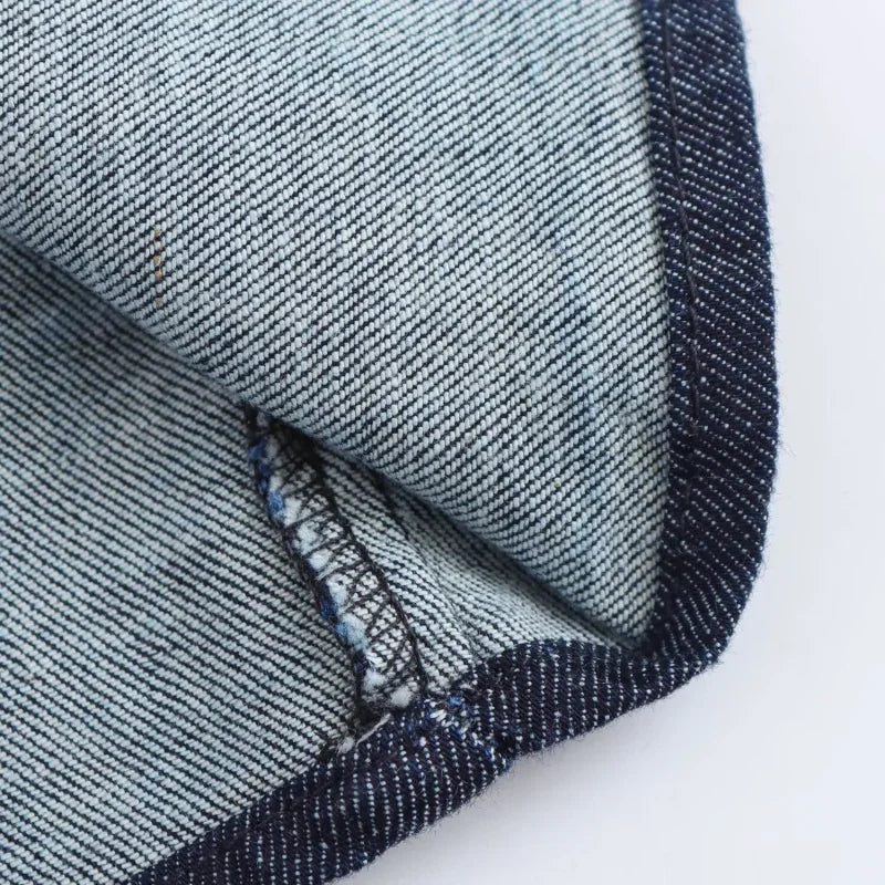 Spring New 1975 series denim MIDI dress with lapel side zipper fashion wrinkle waist slim elegant dress