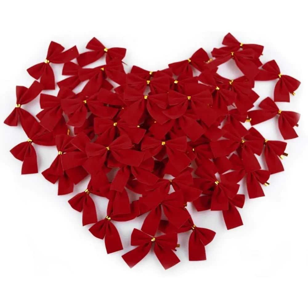 12/24/36Pcs Christmas Bow Red Gold Mini Xmas Tree Bowknot for Home Decoration Wedding Decor Navidad New Year Party DIY Gift