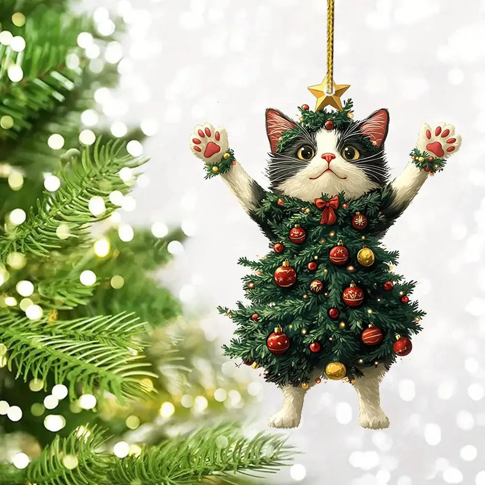 1PC Christmas Tree Pendants Cute Cat Hanging Ornaments for Car Backpack Xmas Tree Decorations Party Supplies New Year Gifts