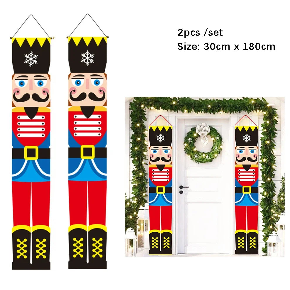 2Pc/set Christmas Door Hanging Banner Santa Claus Snowman Walnut Guards Merry Christmas Door Ornament Decoration New Year 2025