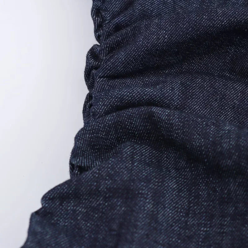 Spring New 1975 series denim MIDI dress with lapel side zipper fashion wrinkle waist slim elegant dress