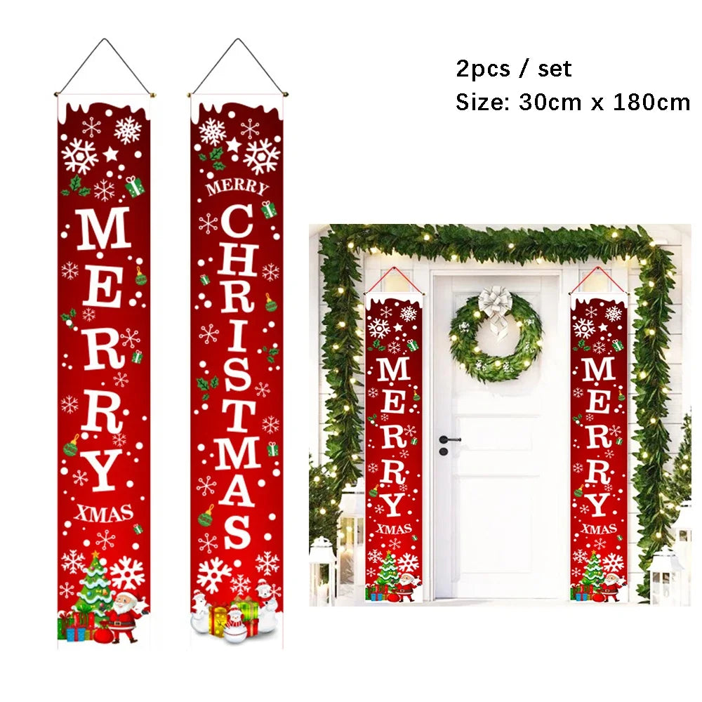 2Pc/set Christmas Door Hanging Banner Santa Claus Snowman Walnut Guards Merry Christmas Door Ornament Decoration New Year 2025
