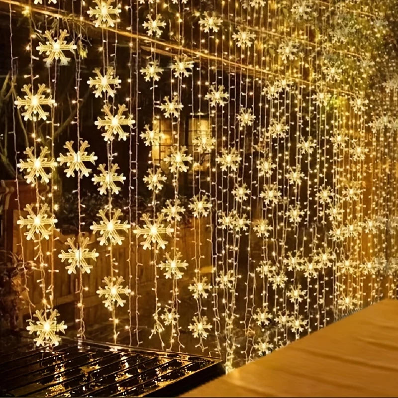 3m LED Snowflake Curtain Lights, Romantic Christmas Curtain String Lights, Fairy String Lights For Home Bedroom Indoor Decor