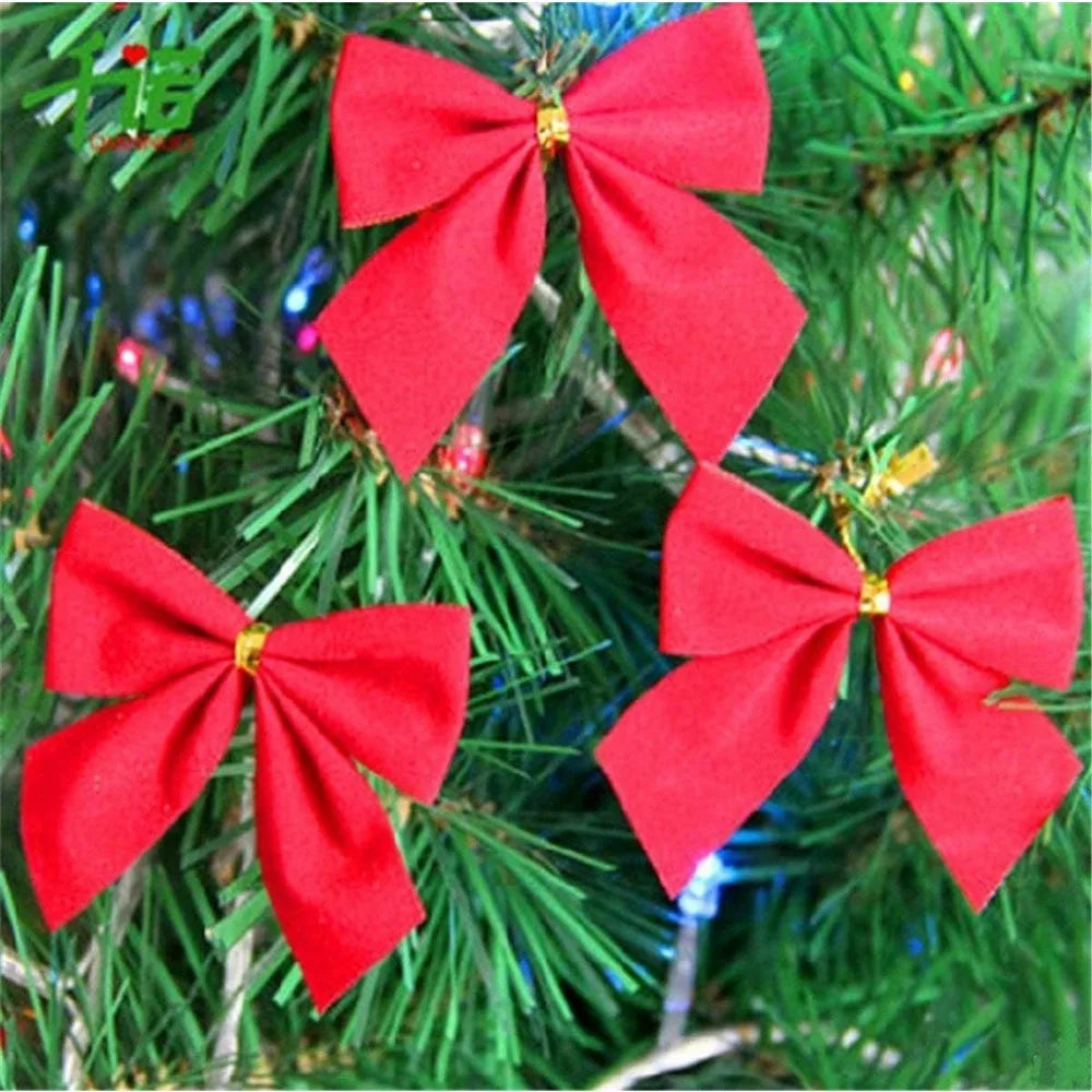 12/24/36Pcs Christmas Bow Red Gold Mini Xmas Tree Bowknot for Home Decoration Wedding Decor Navidad New Year Party DIY Gift